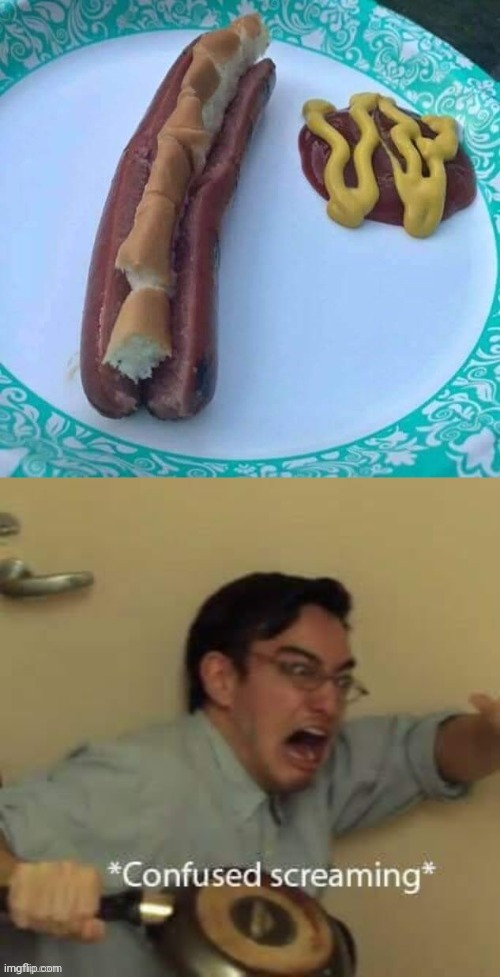 Cursed food | image tagged in confused screaming,hot dog,bread,burger | made w/ Imgflip meme maker