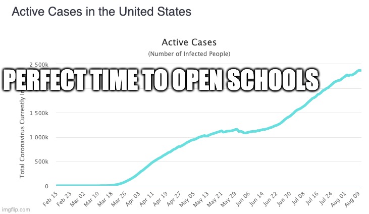 PERFECT TIME TO OPEN SCHOOLS | image tagged in usa,donald trump | made w/ Imgflip meme maker