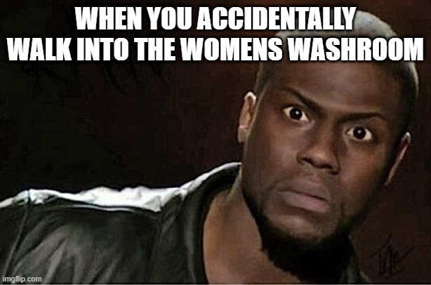 Kevin Hart | WHEN YOU ACCIDENTALLY WALK INTO THE WOMENS WASHROOM | image tagged in memes,kevin hart | made w/ Imgflip meme maker