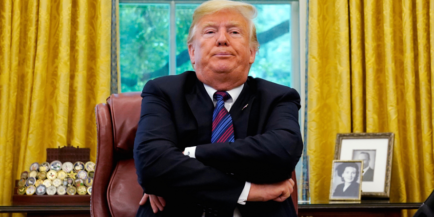 Trump arms folded frowning Blank Meme Template