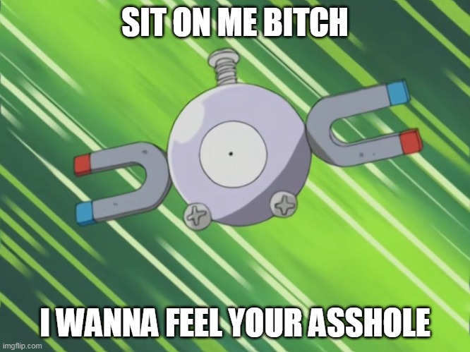 Everything does 1 damage to Magnemite | SIT ON ME BITCH; I WANNA FEEL YOUR ASSHOLE | image tagged in everything does 1 damage to magnemite | made w/ Imgflip meme maker