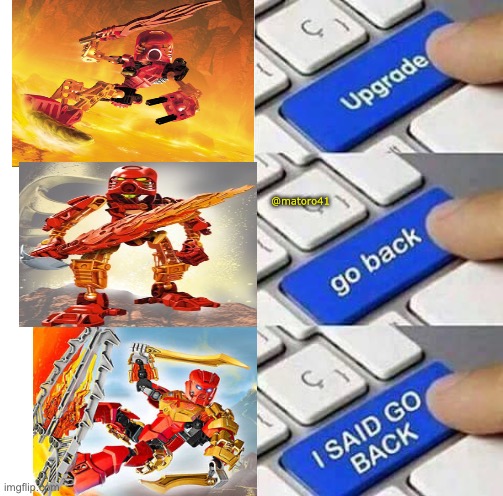 Oof | @matoro41 | image tagged in upgrade button 3 panel,bionicle,memes,lego | made w/ Imgflip meme maker