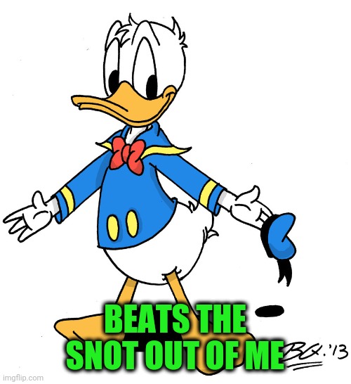 donald duck shrugs | BEATS THE SNOT OUT OF ME | image tagged in donald duck shrugs | made w/ Imgflip meme maker