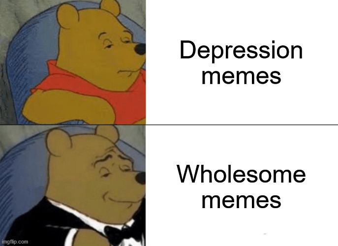 Wholesome memes | Depression memes; Wholesome memes | image tagged in memes,tuxedo winnie the pooh,wholesome,depression,wholesome memes,life | made w/ Imgflip meme maker