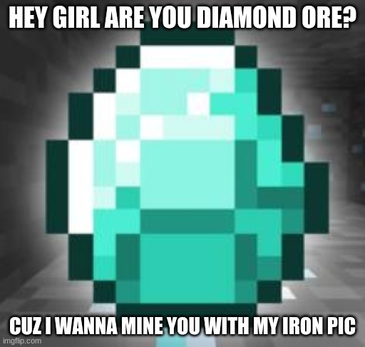 OwO diamondz | HEY GIRL ARE YOU DIAMOND ORE? CUZ I WANNA MINE YOU WITH MY IRON PIC | image tagged in diamonds,minecraft,hey girl,ironic | made w/ Imgflip meme maker