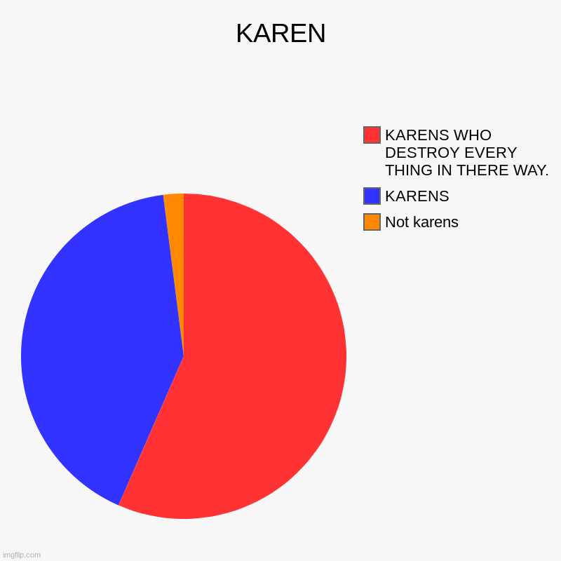 chart of KARENS | KAREN | Not karens, KARENS, KARENS WHO DESTROY EVERY THING IN THERE WAY. | image tagged in charts,pie charts | made w/ Imgflip chart maker