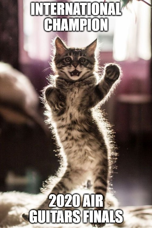 When you're on top | INTERNATIONAL CHAMPION; 2020 AIR GUITARS FINALS | image tagged in cats,air guitar,memes,fun,funny,2020 | made w/ Imgflip meme maker