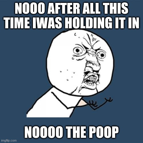 Y U No Meme | NOOO AFTER ALL THIS TIME IWAS HOLDING IT IN; NOOOO THE POOP | image tagged in memes,y u no | made w/ Imgflip meme maker