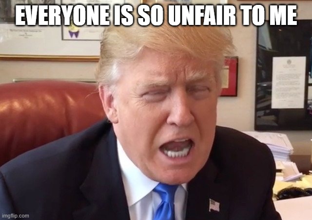 trump crying | EVERYONE IS SO UNFAIR TO ME | image tagged in trump crying | made w/ Imgflip meme maker