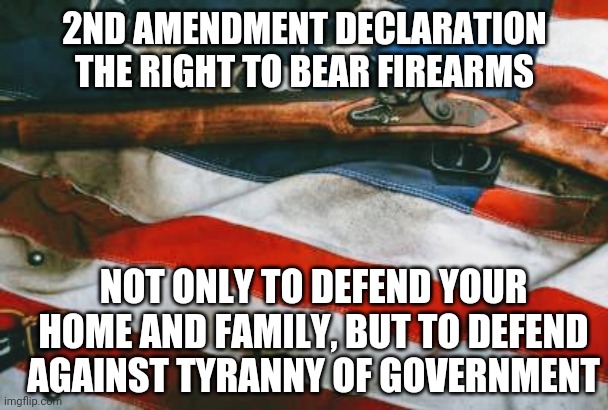Defend Family and Liberty | 2ND AMENDMENT DECLARATION THE RIGHT TO BEAR FIREARMS; NOT ONLY TO DEFEND YOUR HOME AND FAMILY, BUT TO DEFEND AGAINST TYRANNY OF GOVERNMENT | image tagged in 2nd amendment,joe biden,nra,trump,2020,liberals | made w/ Imgflip meme maker