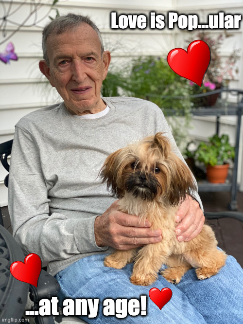 Grandparent and puppy love! | Love is Pop...ular; ...at any age! | image tagged in poppypuppy | made w/ Imgflip meme maker