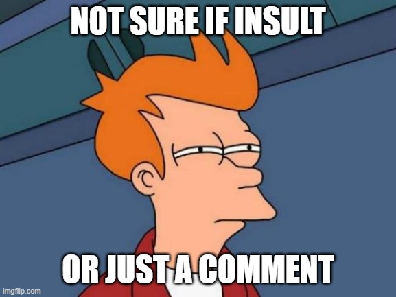 Futurama Fry Meme | NOT SURE IF INSULT OR JUST A COMMENT | image tagged in memes,futurama fry | made w/ Imgflip meme maker