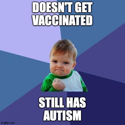 Memes Are Love, Life And A Third Thing I Can't Remember | DOESN'T GET
VACCINATED; STILL HAS
AUTISM | image tagged in memes,success kid,vaccination,anti-vaxx,autism | made w/ Imgflip meme maker