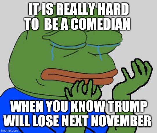 Comedians  out of material after November | IT IS REALLY HARD TO  BE A COMEDIAN; WHEN YOU KNOW TRUMP WILL LOSE NEXT NOVEMBER | image tagged in donald trump,trump,trump supporters,coronavirus,blm | made w/ Imgflip meme maker
