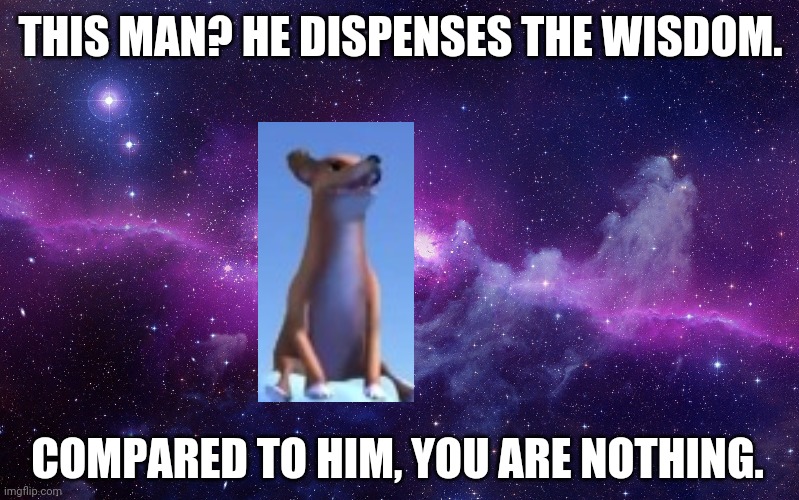 Galaxy | THIS MAN? HE DISPENSES THE WISDOM. COMPARED TO HIM, YOU ARE NOTHING. | image tagged in galaxy | made w/ Imgflip meme maker