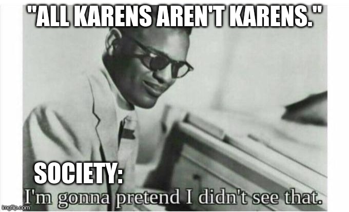 Im gonna pretend i didnt see that | "ALL KARENS AREN'T KARENS."; SOCIETY: | image tagged in im gonna pretend i didnt see that | made w/ Imgflip meme maker