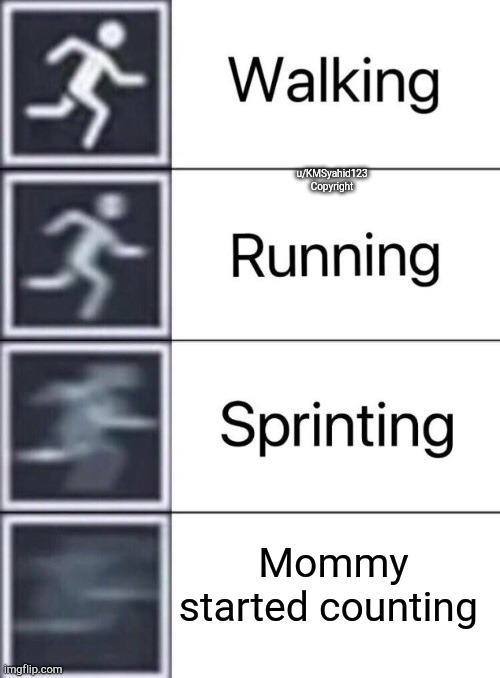 Walking, Running, Sprinting | u/KMSyahid123
Copyright; Mommy started counting | image tagged in walking running sprinting | made w/ Imgflip meme maker