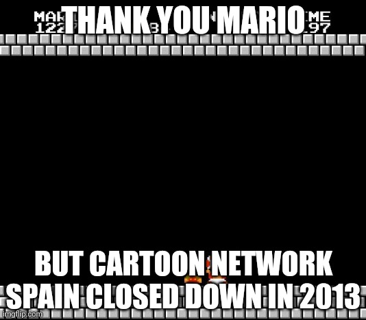Thank You Mario | THANK YOU MARIO; BUT CARTOON NETWORK SPAIN CLOSED DOWN IN 2013 | image tagged in thank you mario | made w/ Imgflip meme maker
