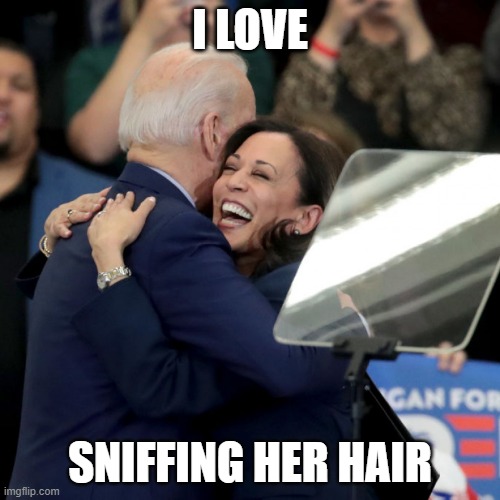 Joe Biden Kamala Harris | I LOVE; SNIFFING HER HAIR | image tagged in joe biden kamala harris | made w/ Imgflip meme maker