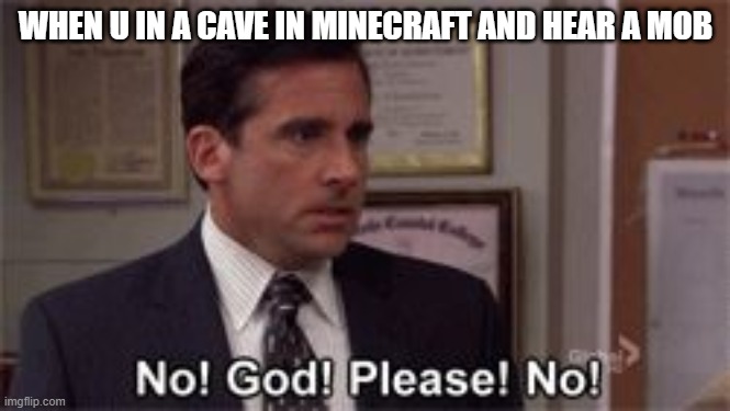 Oh God Please No | WHEN U IN A CAVE IN MINECRAFT AND HEAR A MOB | image tagged in oh god please no | made w/ Imgflip meme maker