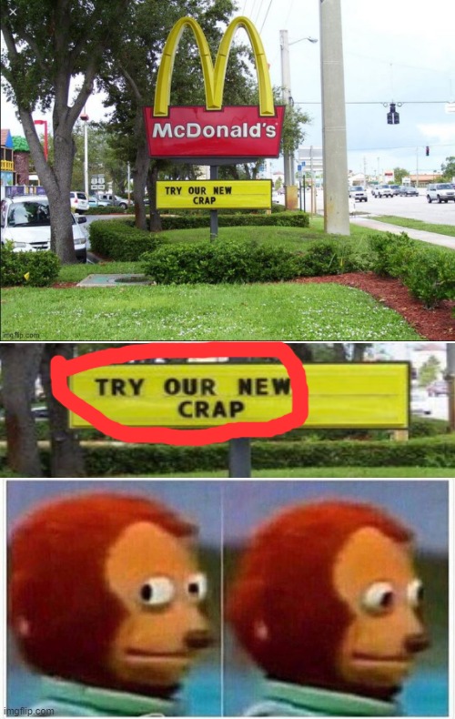 Mcdonalds has some new crap they want you to try! | image tagged in memes,monkey puppet | made w/ Imgflip meme maker