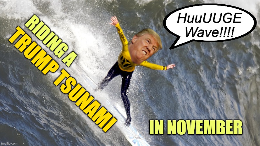 The Big Republican Wave | HuuUUGE
Wave!!!! RIDING A; TRUMP TSUNAMI; IN NOVEMBER | image tagged in trump,election 2020 | made w/ Imgflip meme maker