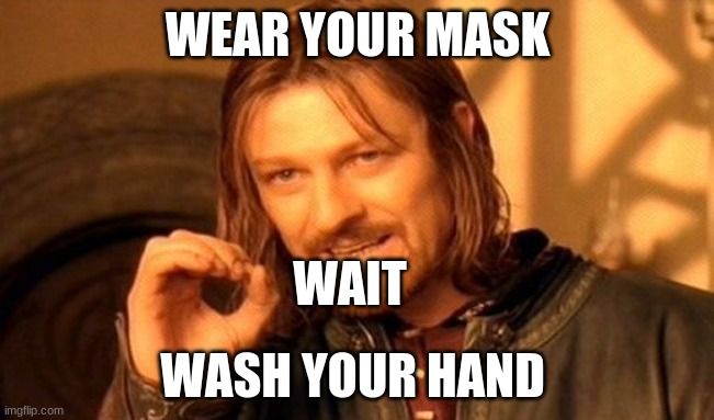 One Does Not Simply Meme | WEAR YOUR MASK; WAIT; WASH YOUR HAND | image tagged in memes,one does not simply | made w/ Imgflip meme maker