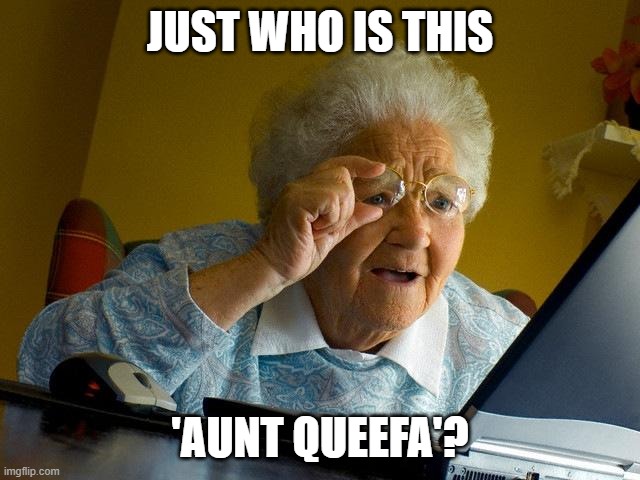 Grandma Finds The Internet Meme | JUST WHO IS THIS; 'AUNT QUEEFA'? | image tagged in memes,grandma finds the internet | made w/ Imgflip meme maker