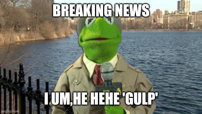 Kermit News Report | BREAKING NEWS; I UM,HE HEHE 'GULP' | image tagged in kermit news report | made w/ Imgflip meme maker