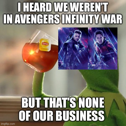 But thats none of our business | I HEARD WE WEREN’T IN AVENGERS INFINITY WAR; BUT THAT’S NONE OF OUR BUSINESS | image tagged in memes,but that's none of my business,kermit the frog,avengers infinity war | made w/ Imgflip meme maker