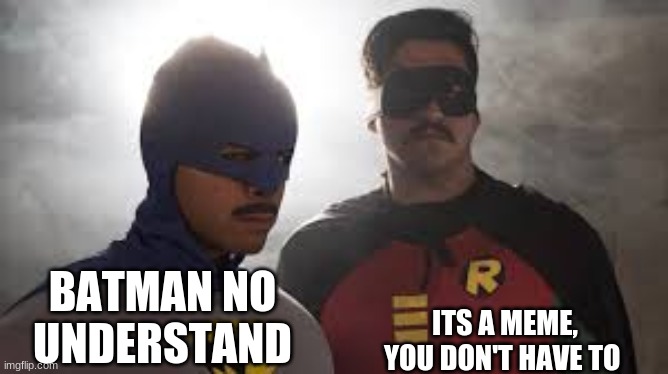 bat juan | BATMAN NO UNDERSTAND ITS A MEME, YOU DON'T HAVE TO | image tagged in bat juan | made w/ Imgflip meme maker