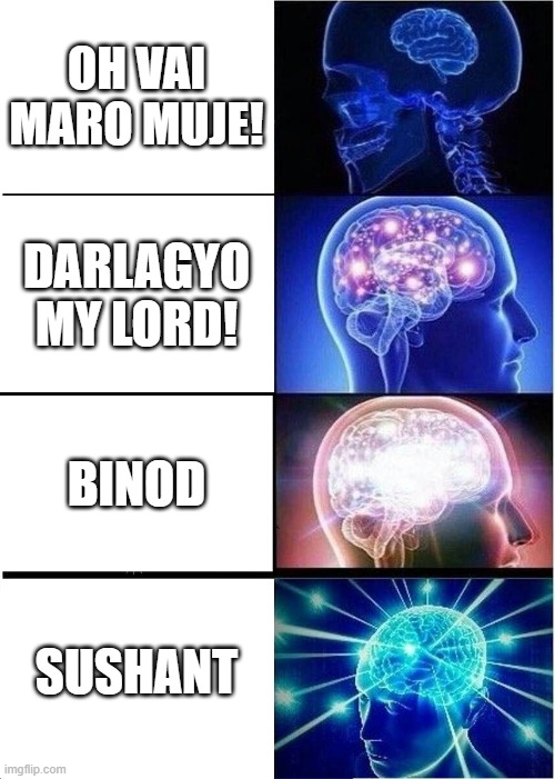 Expanding Brain Meme | OH VAI MARO MUJE! DARLAGYO MY LORD! BINOD; SUSHANT | image tagged in memes,expanding brain | made w/ Imgflip meme maker