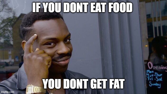 that's smart | IF YOU DONT EAT FOOD; YOU DONT GET FAT | image tagged in memes,roll safe think about it | made w/ Imgflip meme maker