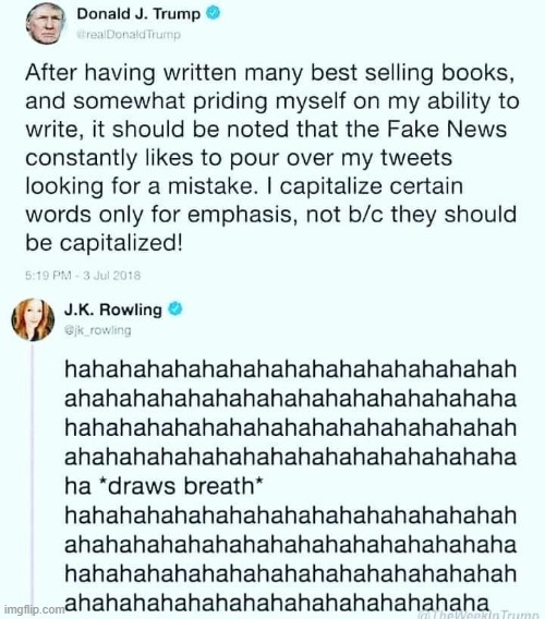 ok rowling is kind of a twitter jerk but this was a dunk. (note the incorrect spelling of "pore") | image tagged in jk rowling,trump twitter,trump tweet,trump tweeting,trump is a moron,trump is an asshole | made w/ Imgflip meme maker
