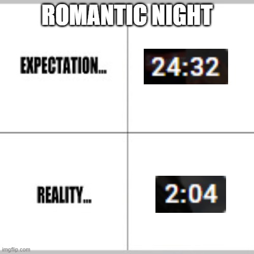 She is definitely not happy | ROMANTIC NIGHT | image tagged in expectation vs reality | made w/ Imgflip meme maker