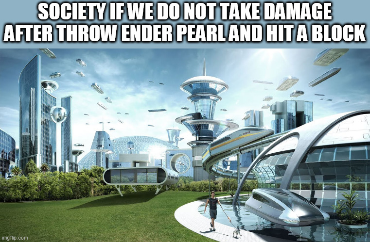My Minecraft Meme #9 | SOCIETY IF WE DO NOT TAKE DAMAGE AFTER THROW ENDER PEARL AND HIT A BLOCK | image tagged in future society | made w/ Imgflip meme maker