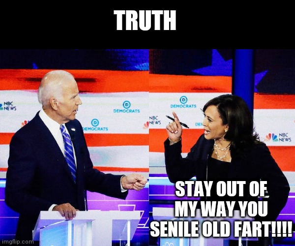 Kamala Harris Attacks Joe Biden | TRUTH; STAY OUT OF MY WAY YOU SENILE OLD FART!!!! | image tagged in kamala harris attacks joe biden | made w/ Imgflip meme maker