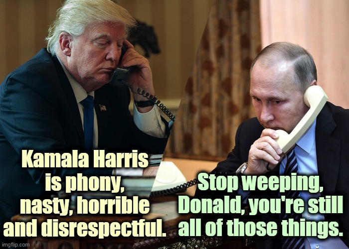 Every day in every way, Trump gets worse and worse. | Kamala Harris is phony, nasty, horrible and disrespectful. Stop weeping, Donald, you're still all of those things. | image tagged in kamala harris,strong,trump,weak,phony,nasty | made w/ Imgflip meme maker