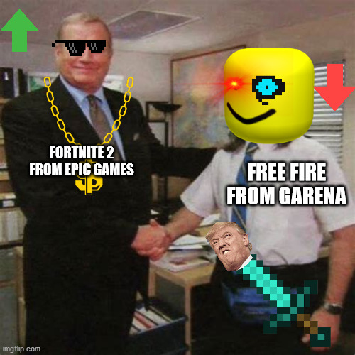 offender meme | FORTNITE 2 FROM EPIC GAMES; FREE FIRE FROM GARENA | image tagged in employee of the month | made w/ Imgflip meme maker