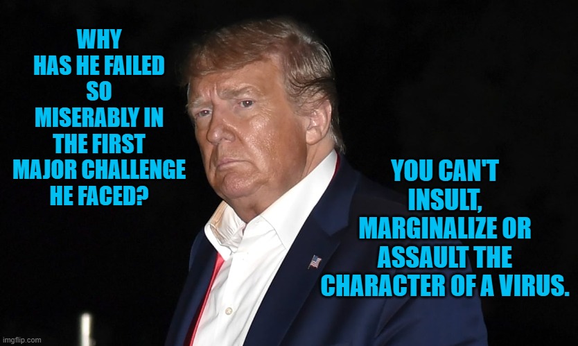 President Pandemic--The Face Of Failure | YOU CAN'T INSULT, MARGINALIZE OR ASSAULT THE CHARACTER OF A VIRUS. WHY HAS HE FAILED SO MISERABLY IN THE FIRST MAJOR CHALLENGE HE FACED? | image tagged in politics | made w/ Imgflip meme maker