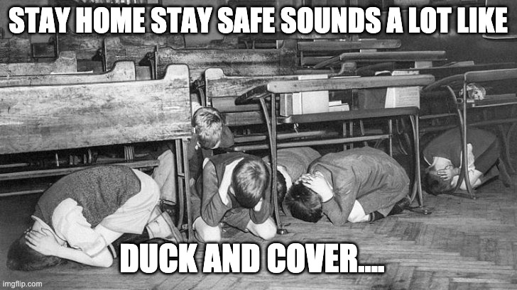Stay home Stay safe | STAY HOME STAY SAFE SOUNDS A LOT LIKE; DUCK AND COVER.... | image tagged in duck and cover | made w/ Imgflip meme maker