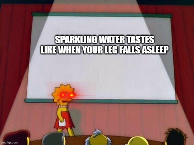 Lisa Simpson's Presentation | SPARKLING WATER TASTES LIKE WHEN YOUR LEG FALLS ASLEEP | image tagged in lisa simpson's presentation | made w/ Imgflip meme maker