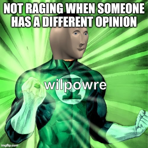 Wilpowre meme | NOT RAGING WHEN SOMEONE HAS A DIFFERENT OPINION | image tagged in meme lantern | made w/ Imgflip meme maker
