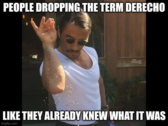 derecho | PEOPLE DROPPING THE TERM DERECHO; LIKE THEY ALREADY KNEW WHAT IT WAS | image tagged in salt guy | made w/ Imgflip meme maker