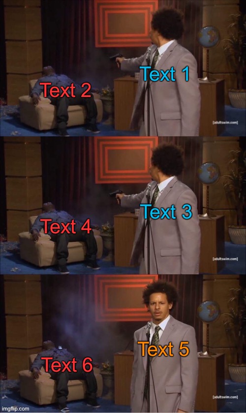 Who Shot Hannibal 3-panel. For when 2 panels of Who Shot Hannibal just wont do. | Text 1; Text 2; Text 3; Text 4; Text 5; Text 6 | image tagged in who shot hannibal 3-panel,who killed hannibal,custom template,new template,popular templates,templates | made w/ Imgflip meme maker