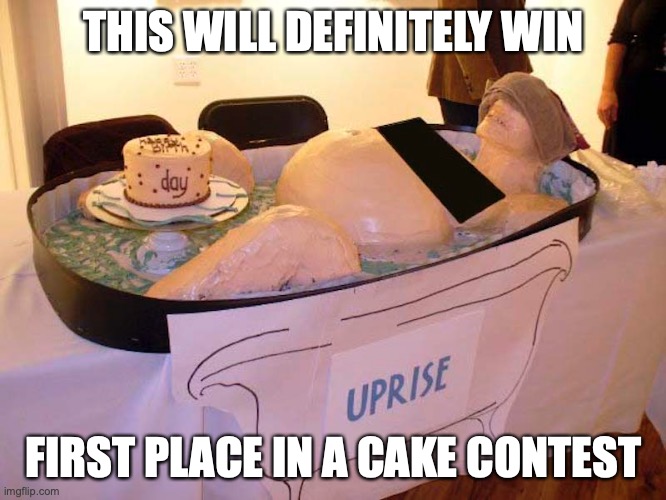 Disturbing Cake | THIS WILL DEFINITELY WIN; FIRST PLACE IN A CAKE CONTEST | image tagged in cake,memes | made w/ Imgflip meme maker