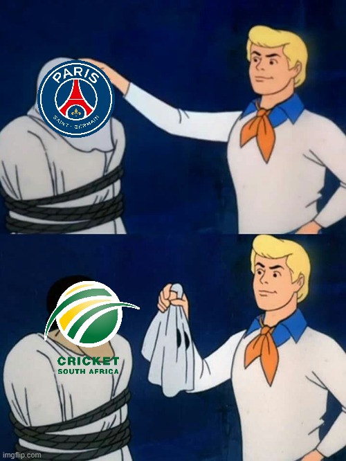 PSG. South Africa of football?? | image tagged in scooby doo mask reveal,chokers | made w/ Imgflip meme maker