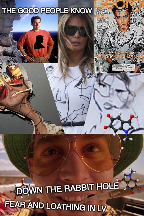 By George, They Know | THE GOOD PEOPLE KNOW; DOWN THE RABBIT HOLE; FEAR AND LOATHING IN LV | image tagged in trump,jfk,politics,qanon,fear and loathing,conspiracy | made w/ Imgflip meme maker