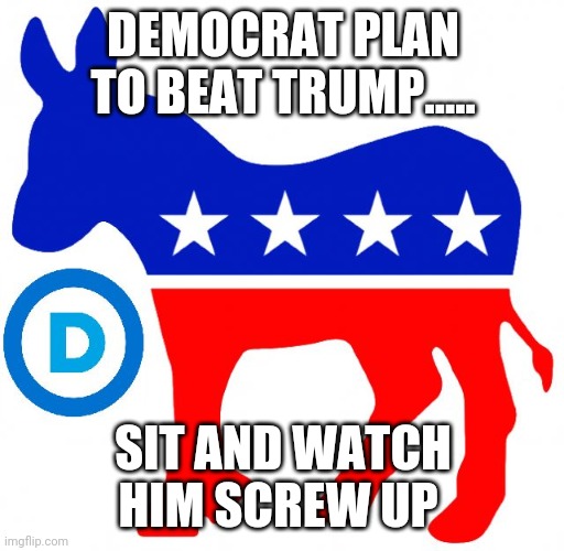 Democrats  tactic | DEMOCRAT PLAN TO BEAT TRUMP..... SIT AND WATCH HIM SCREW UP | image tagged in democrats,donald trump,trump supporter,election 2020,biden,conservatives | made w/ Imgflip meme maker