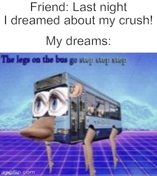 Friend: Last night I dreamed about my crush! My dreams: | image tagged in blank white template | made w/ Imgflip meme maker